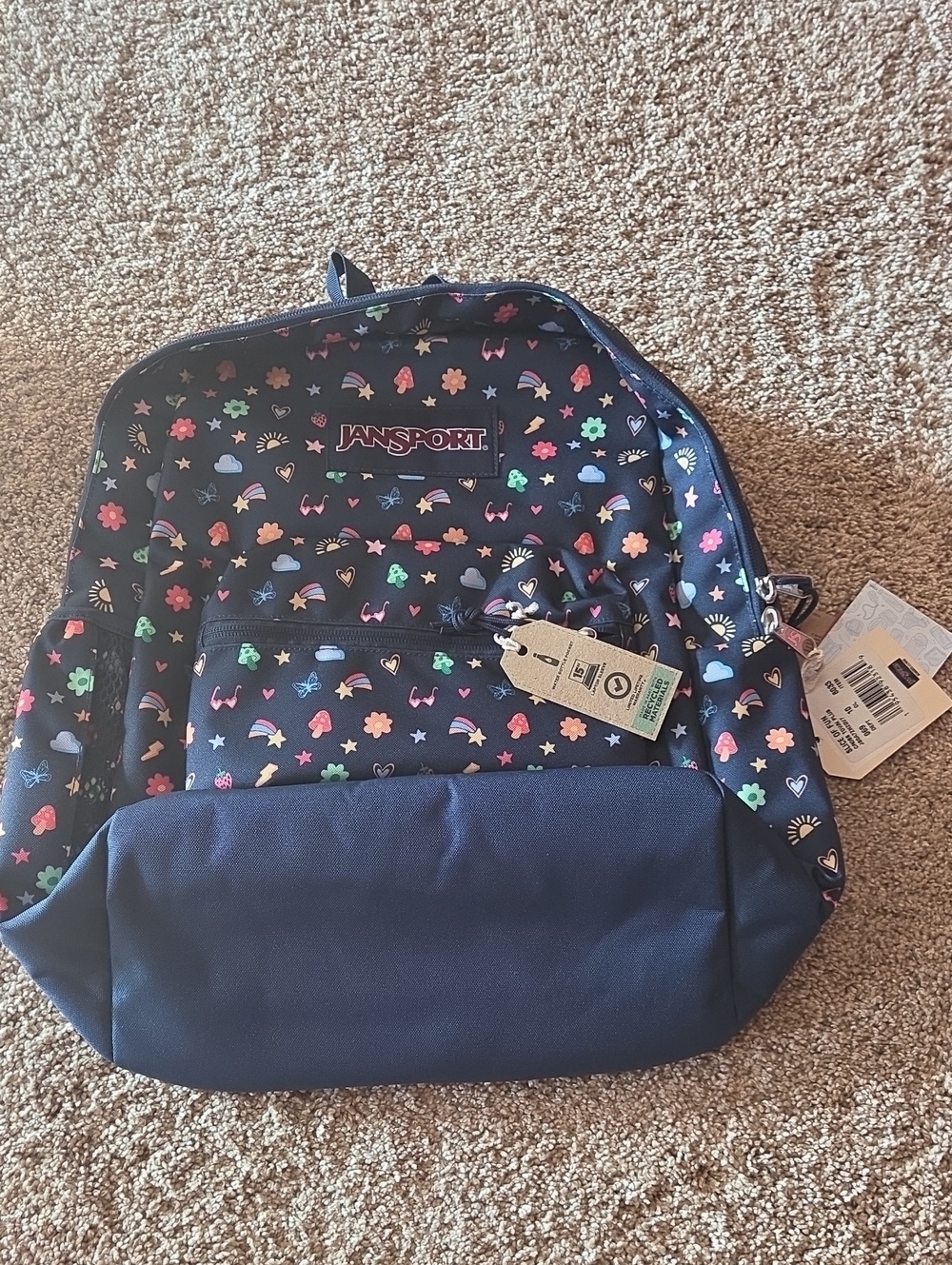 NWT JanSport Kids Navy Floral Pattern Backpack